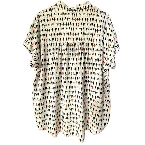 Jane + Delancey Womens Bird Print Short Sleeve Button Down Shirt Size L White - Picture 4 of 14